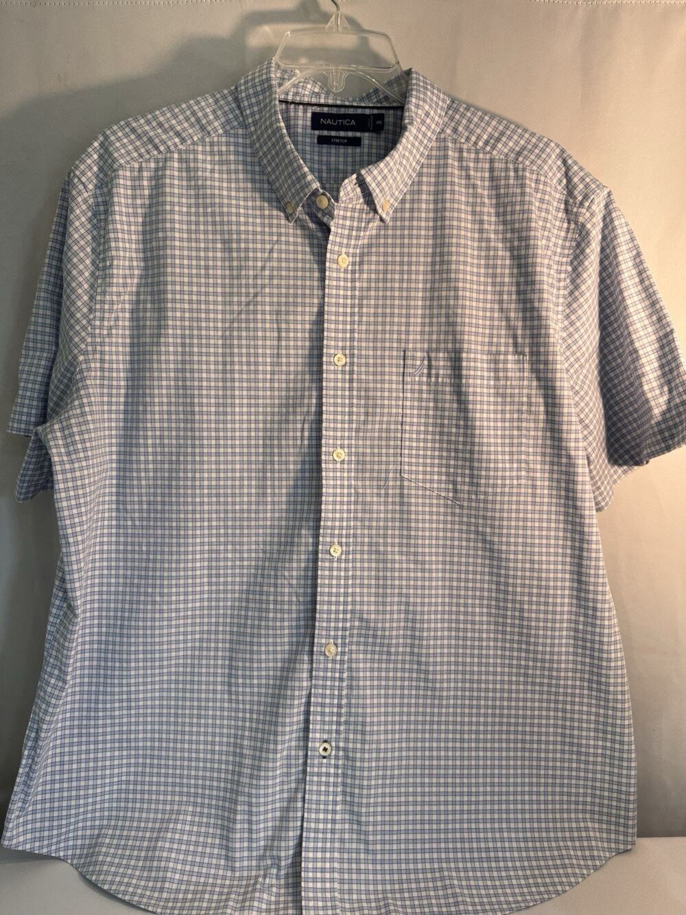 NAUTICA Casual Button-Down Shirt Men's Blue Plaid XXL Short Sleeve Cotton Y18